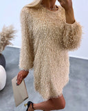 Fluffy Long Sleeve Casual Dress