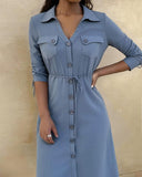 Buttoned Pocket Design Casual Dress