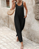 Buttoned Wide Leg Suspender Jumpsuit