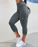 Pocket Design High Waist Capris Sports Leggings