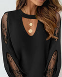 Keyhole Neck Hollow Out Contrast Lace Top