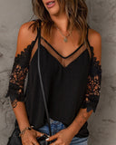 Contrast Lace Cold Shoulder Top