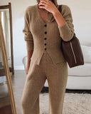 2 Pieces Outfits Thick Knit Cardigan+Wide Leg Loose Knit Pants Sets