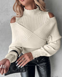 Cold Shoulder Overlap Hollow Out Knit Sweater