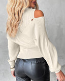 Cold Shoulder Overlap Hollow Out Knit Sweater