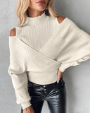 Cold Shoulder Overlap Hollow Out Knit Sweater