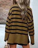 Striped High Neck Side Slit Knit Sweater