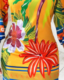 Tropical Print Boat Neck Casual Dress