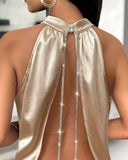 Chain Decor Backless Metallic Tank Top