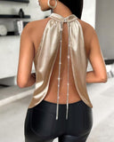 Chain Decor Backless Metallic Tank Top