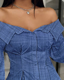 Buttoned Lantern Sleeve Off Shoulder Top