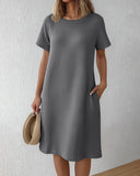 Pocket Design Waffle Knit Casual Dress