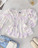 Floral Print Off Shoulder Lantern Sleeve Tied Detail Blouse Casual Top