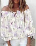 Floral Print Off Shoulder Lantern Sleeve Tied Detail Blouse Casual Top