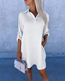 Roll Up Sleeve Casual Shirt Dress