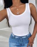 Scoop Neck Sleeveless Ribbed Tank Top Cami Tee Shirts