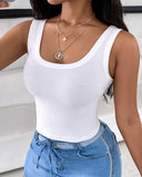 Scoop Neck Sleeveless Ribbed Tank Top Cami Tee Shirts