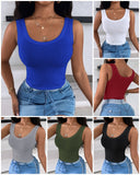 Scoop Neck Sleeveless Ribbed Tank Top Cami Tee Shirts