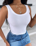 Scoop Neck Sleeveless Ribbed Tank Top Cami Tee Shirts