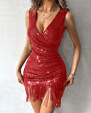 Allover Sequin Tassel Design Party Dress