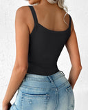 U Neck Sleeveless Ribbed Bodysuit