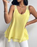 Love Heart Pattern Contrast Lace Layered Chiffon Tank Top