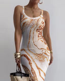 Marble Print U Neck Sleeveless Maxi Skims Dress