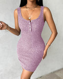 Buttoned Pocket Design Ribbed Bodycon Dress
