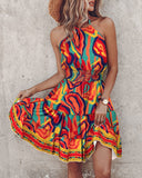 Multi Color Abstract Print Halter Dress