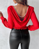 Pearls Strap Backless Shirred Top