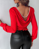 Pearls Strap Backless Shirred Top