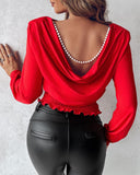 Pearls Strap Backless Shirred Top