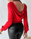 Pearls Strap Backless Shirred Top