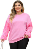 Pink Plus Size Sequin Sleeve Drop Shoulder Sweatshirt