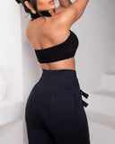 Criss Cross Buckled Decor High Waist Skinny Pants