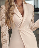 Shawl Collar Long Sleeve Lace Patch 2 in 1 Blazer Romper