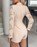 Shawl Collar Long Sleeve Lace Patch 2 in 1 Blazer Romper