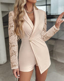 Shawl Collar Long Sleeve Lace Patch 2 in 1 Blazer Romper