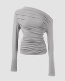 Skew Neck Ruched Long Sleeve Top