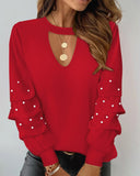 Keyhole Neck Long Sleeve Beaded Top