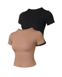 2 Pack O neck Short Sleeve Skinny Ribbed T Shirt