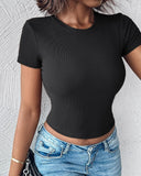 2 Pack O neck Short Sleeve Skinny Ribbed T Shirt