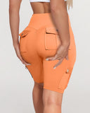 Ruched Quick Dry Pocket Design Sports Yoga Shorts