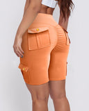 Ruched Quick Dry Pocket Design Sports Yoga Shorts