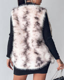 Tie Dye Pattern Open Front Fluffy Vest Coat