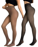 2 Pack High Waist Fleece Lined Tights Fake Translucent Thermal Pantyhose Leggings