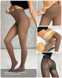 2 Pack High Waist Fleece Lined Tights Fake Translucent Thermal Pantyhose Leggings