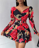 Floral Print Shirred Layered Dress