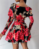 Floral Print Shirred Layered Dress