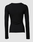 U Neck Built in Bra Long Sleeve Ribbed Top